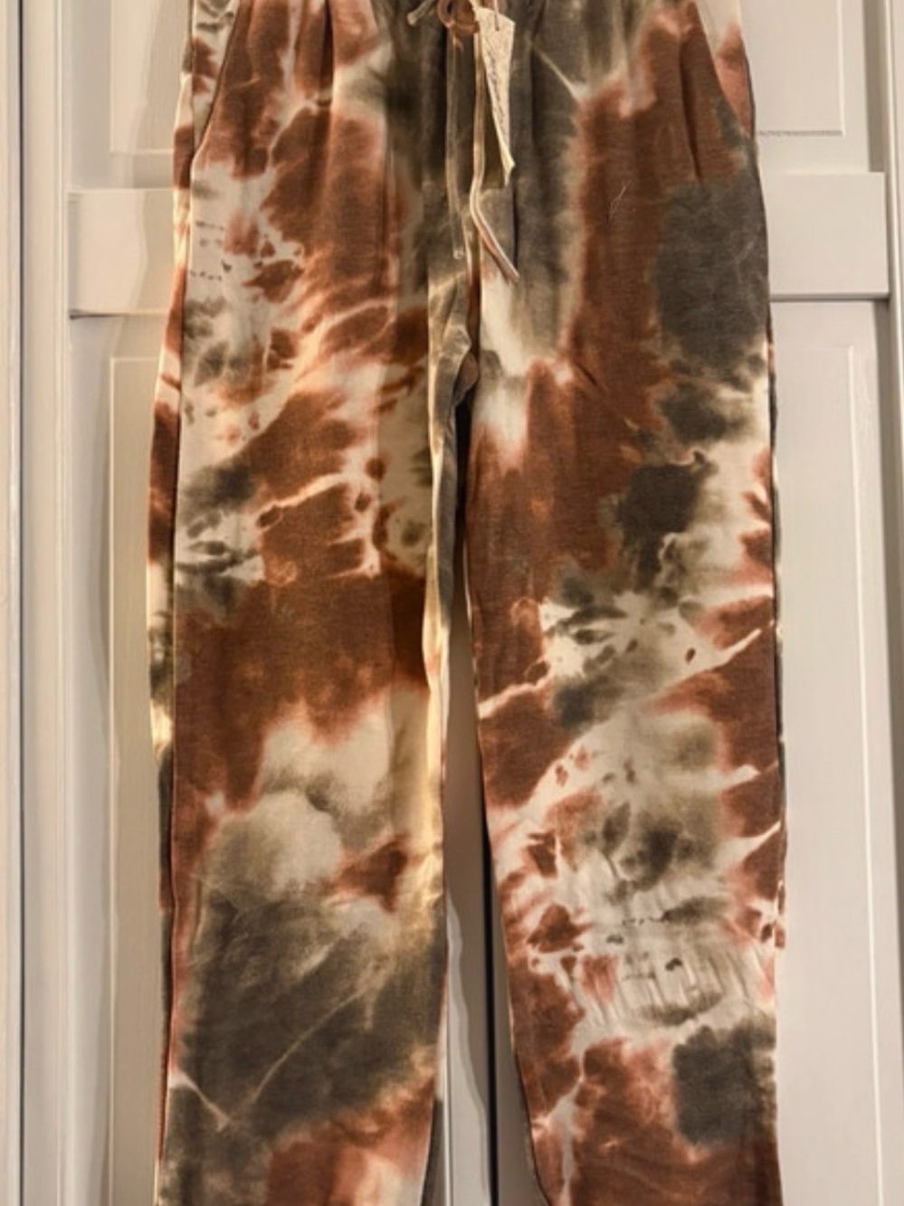 Tie-Dye Women’s Drawstring Joggers - Brown/Olive/White
